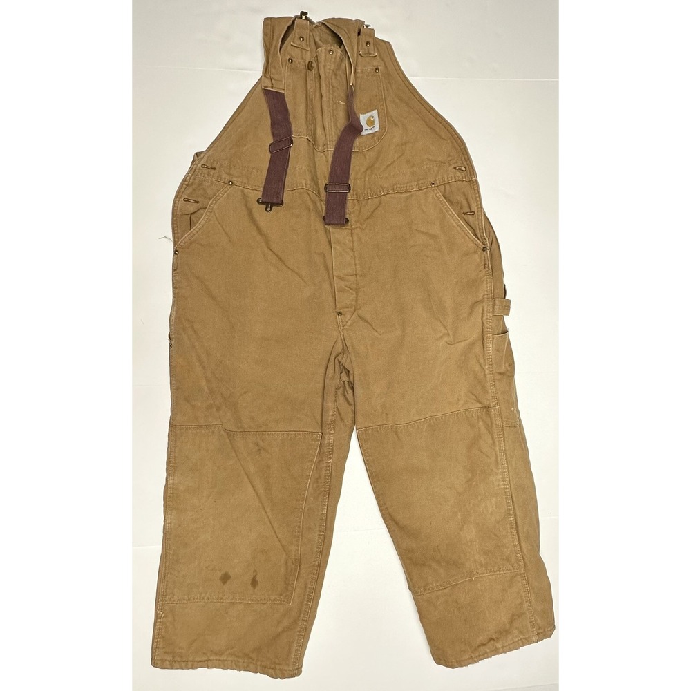 Carhartt 14806 Brown Quilt Lined Double Knee Insulated Bib Overalls Mens 45x30